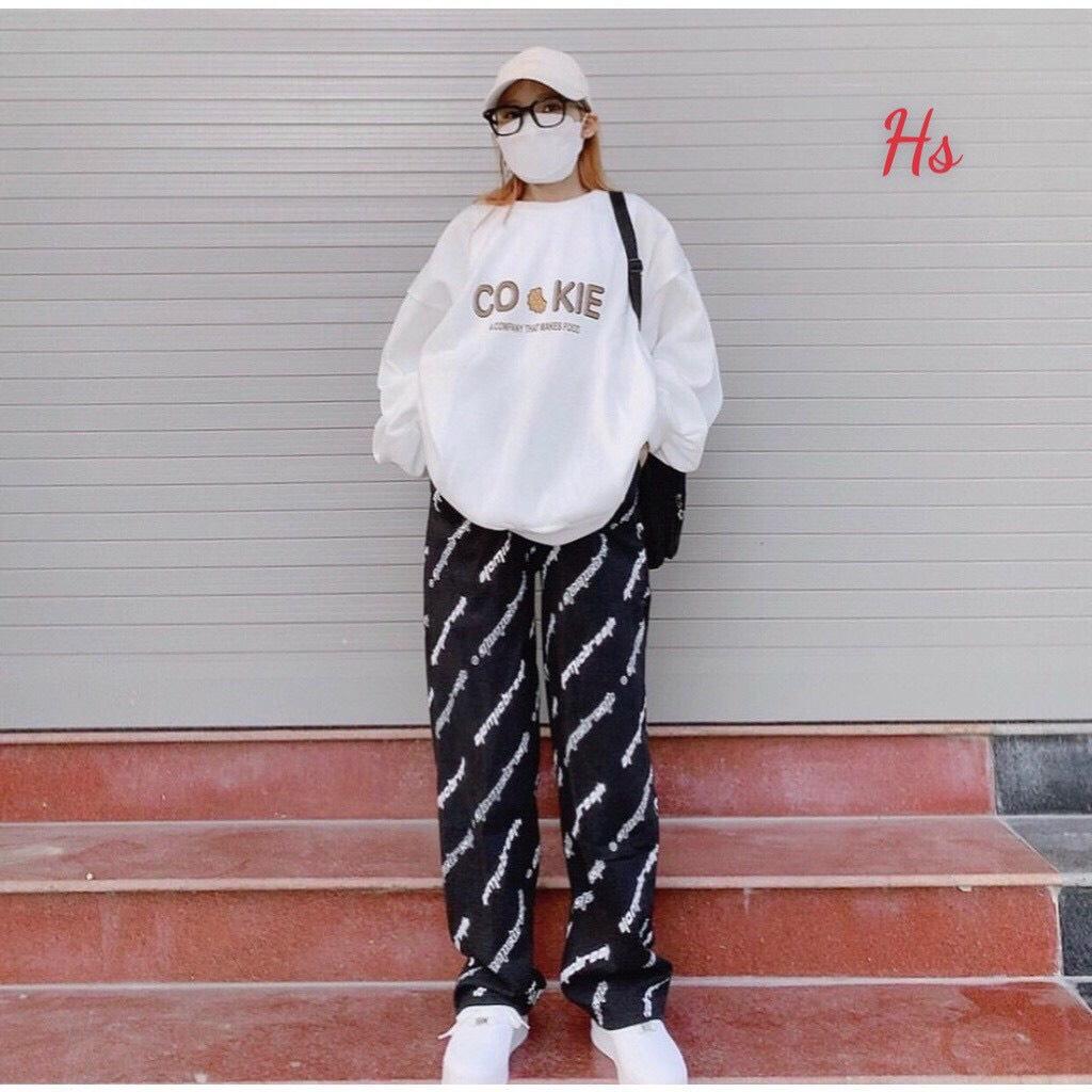 Áo sweater nam nữ tay phồng in cokie được may từ nỉ ngoại mềm mịn,thoáng mát freesize từ