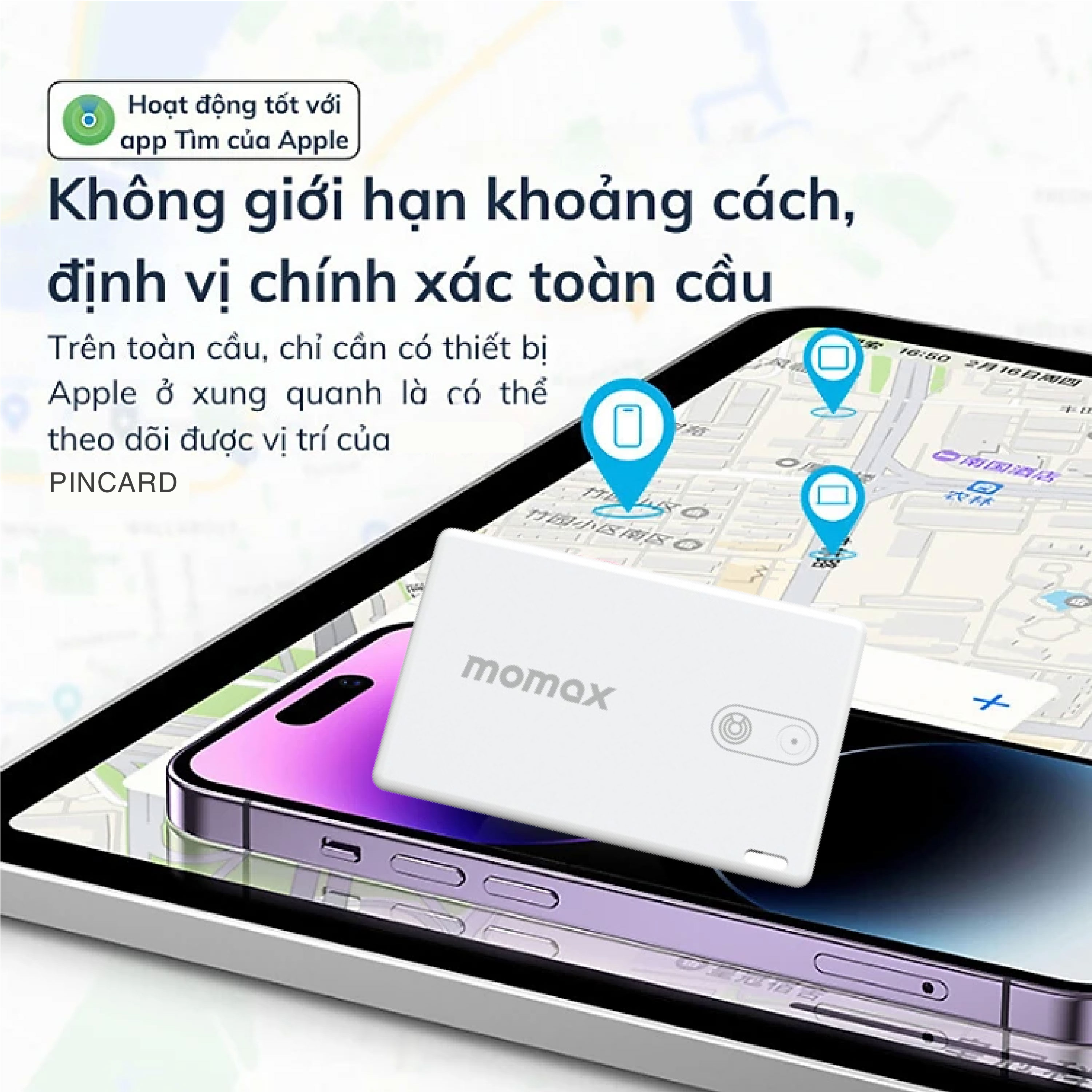 Định Vị GPS Momax PINCARD BR6 siêu mỏng bỏ ví sang trọng, định vị không giới hạn chống thất lạc đồ vật - Hàng chính hãng