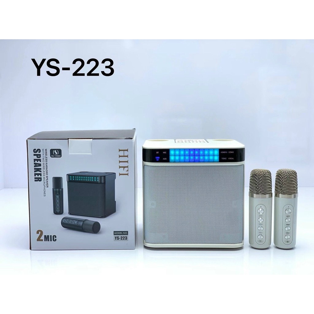 Loa Karaoke YS-223 Kèm 2 Micro Không Dây Kiêm Bluetooth. Nhỏ Gọn Âm Thanh Chất Lượng, Độ Bền Cao