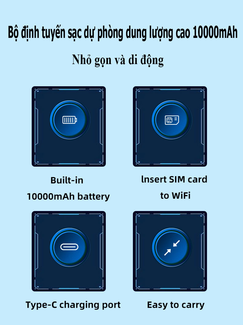 Cục phát wifi từ sim 4G kiêm pin sạc dự phòng TP10000, bộ phát wifi di động tốc độ cao 300Mbps, sử dụng mọi loại sim - Hàng nhập khẩu