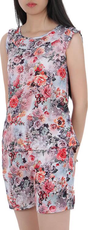 Bộ lanh shorts mặc nhà Vicci BS3D.069.10 họa tiết hoa nền cam