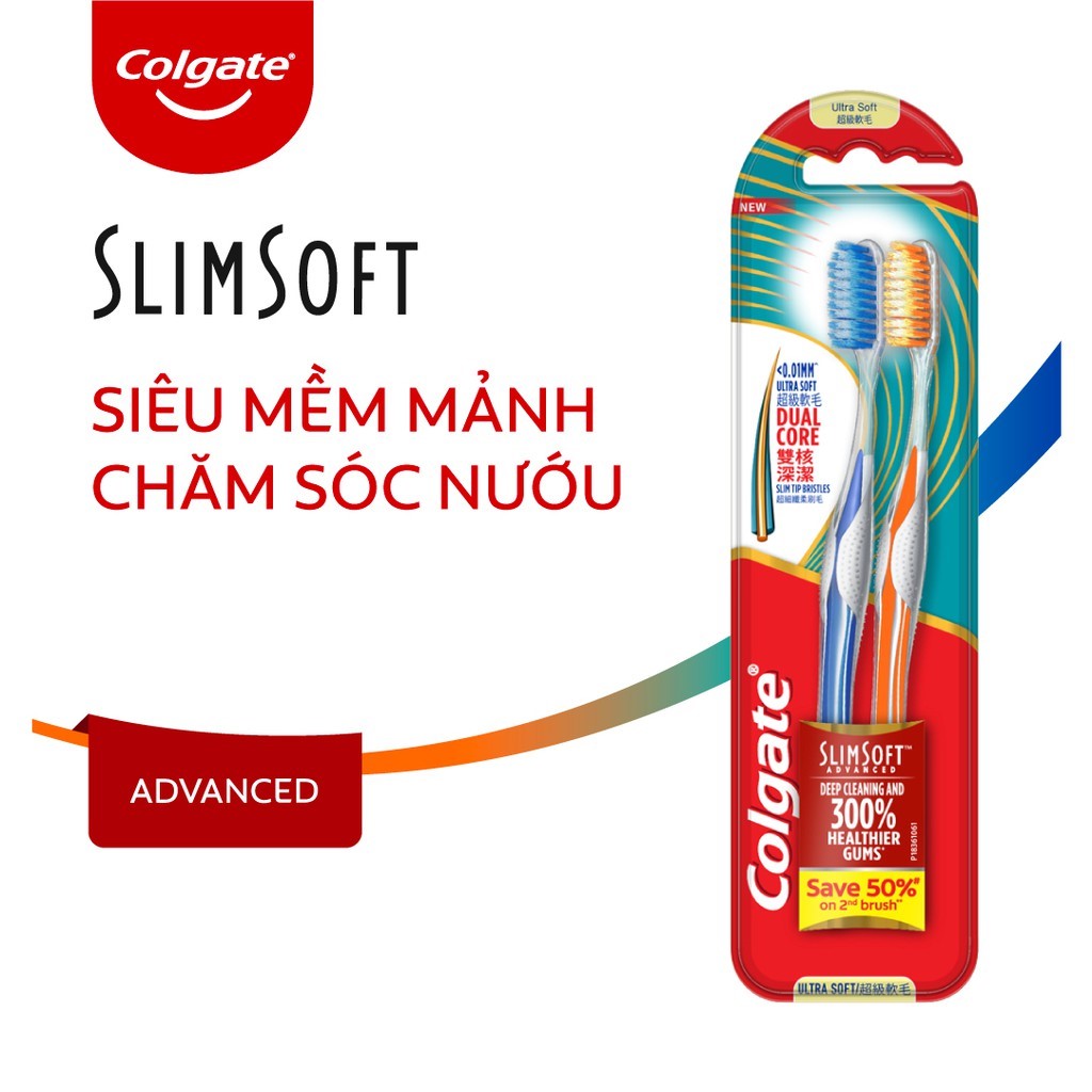 Bộ 2 Bàn chải Colgate Slimsoft Advanced Twin siêu mềm bảo vệ nướu