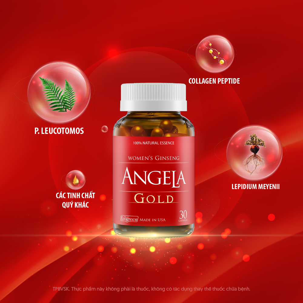 Viên uống ANGELA GOLD tăng cường sinh lý nữ với Lepidium Meyenii, P.Leucotomos (30 viên)