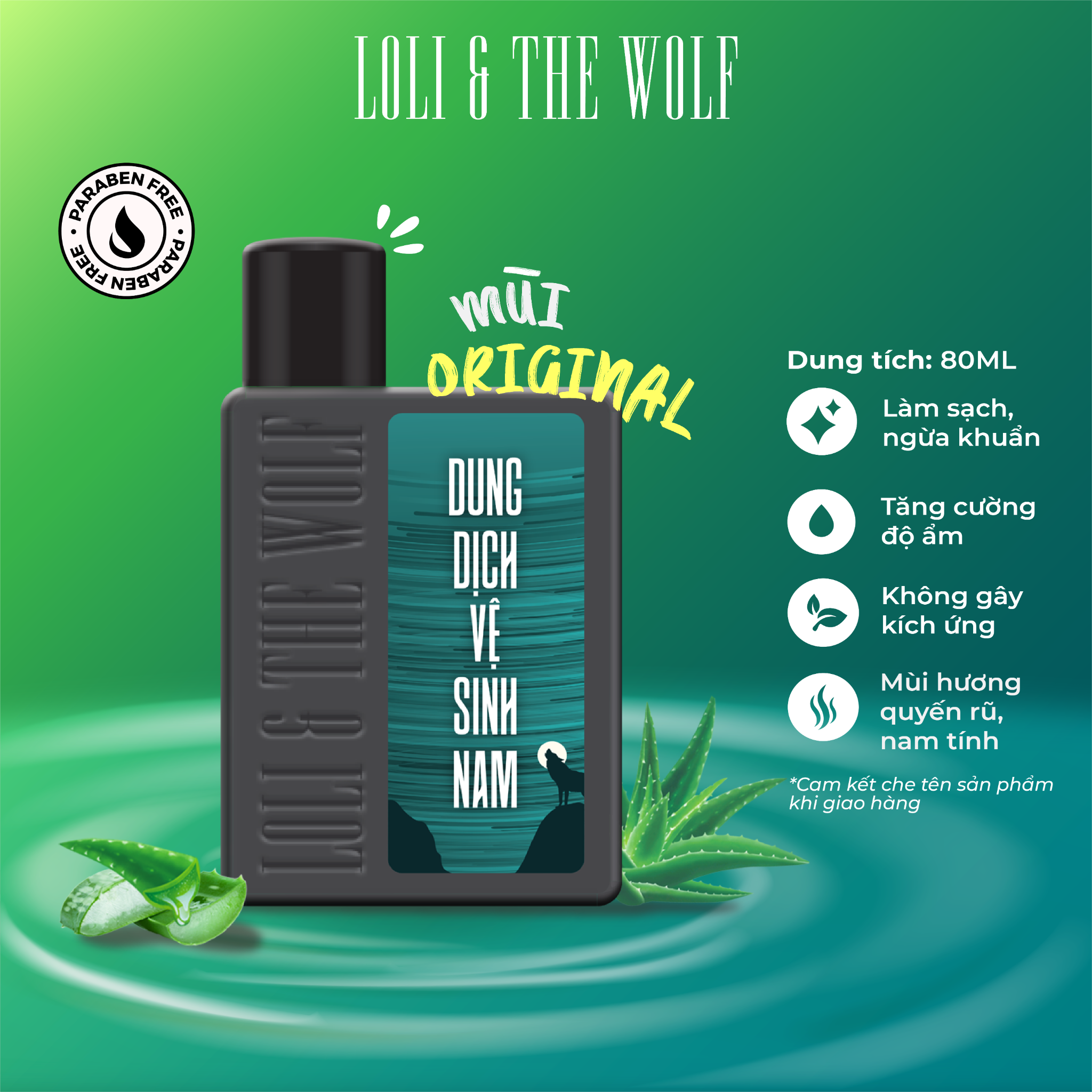 Dung dịch vệ sinh nam dịu nhẹ lành tính thành phần tự nhiên chai nhỏ gọn 80ml - LOLI & THE WOLF