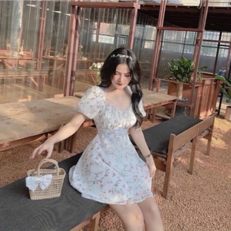 Đầm hoa xoè cut out hở lưng phối ren