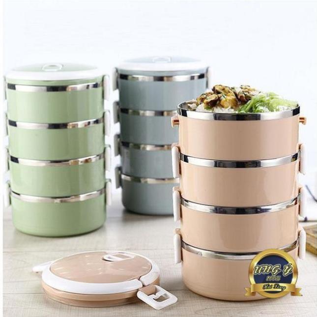 Hộp cơm giữ nhiệt 4 tầng bằng Inox - Camen 4 ngăn- giao màu ngẫu nhiên