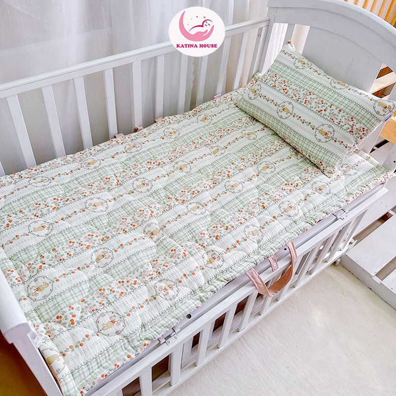 Bộ gối nệm cho bé sơ sinh và mẫu giáo Katina House, vải muslin mềm nhẹ, thoáng khí, thấm hút tốt