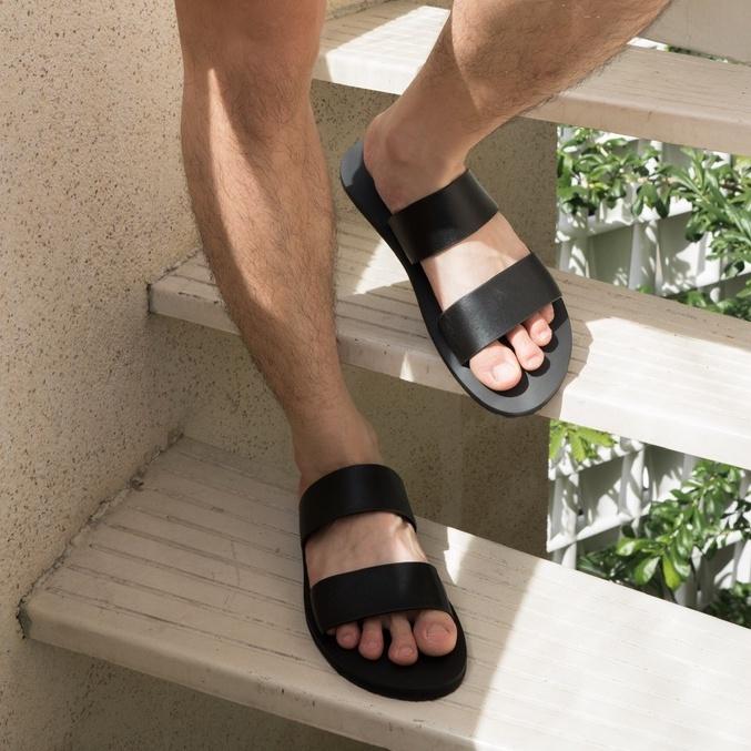 Dép 2 quai ngang Unisex HAI Sandals WAA.- DA THẬT 100% - Sản phẩm thiết kế - Màu đen