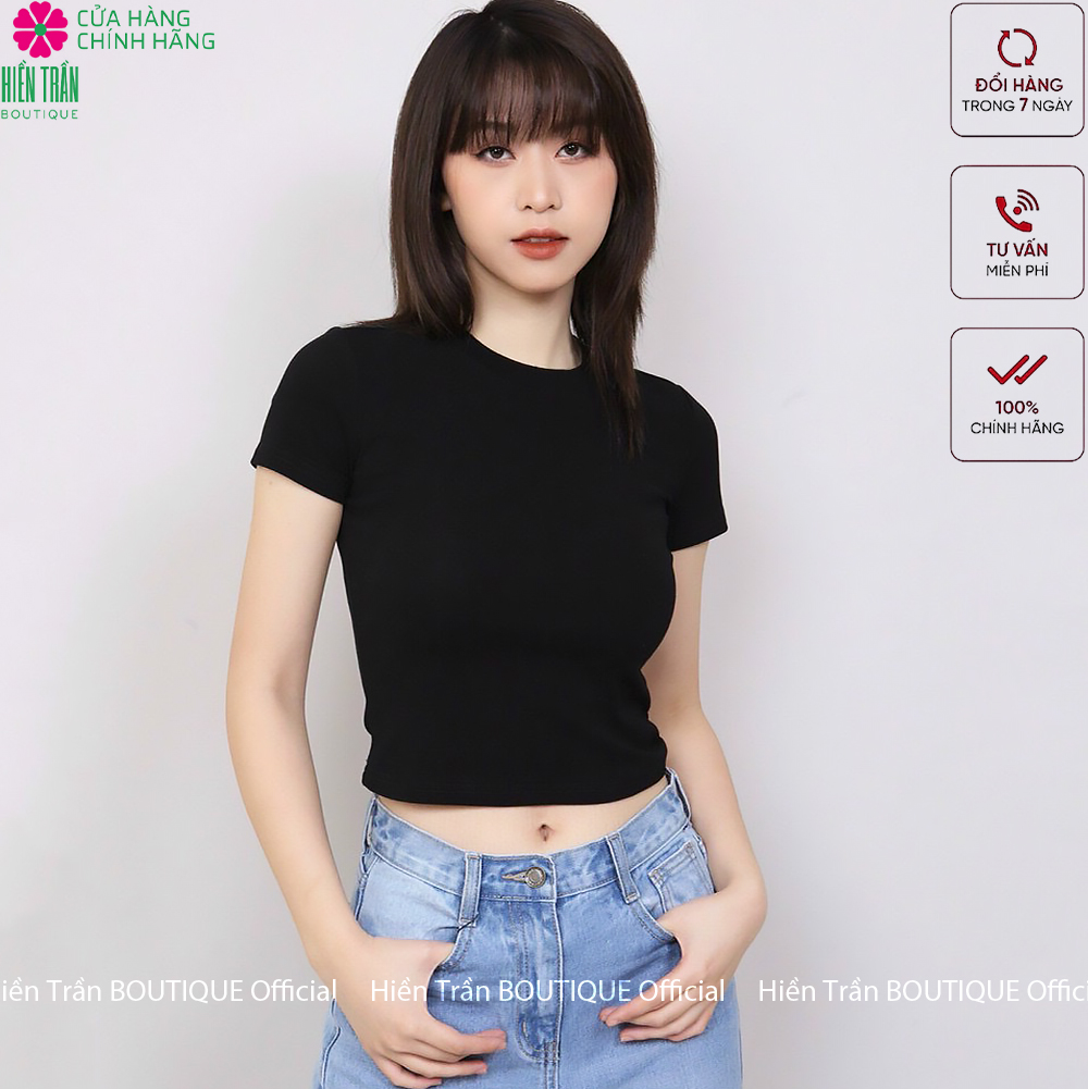 Áo croptop Blue Chic cổ tròn cộc tay vải thun ôm body crotop nữ cotton co giãn tốt 4 màu