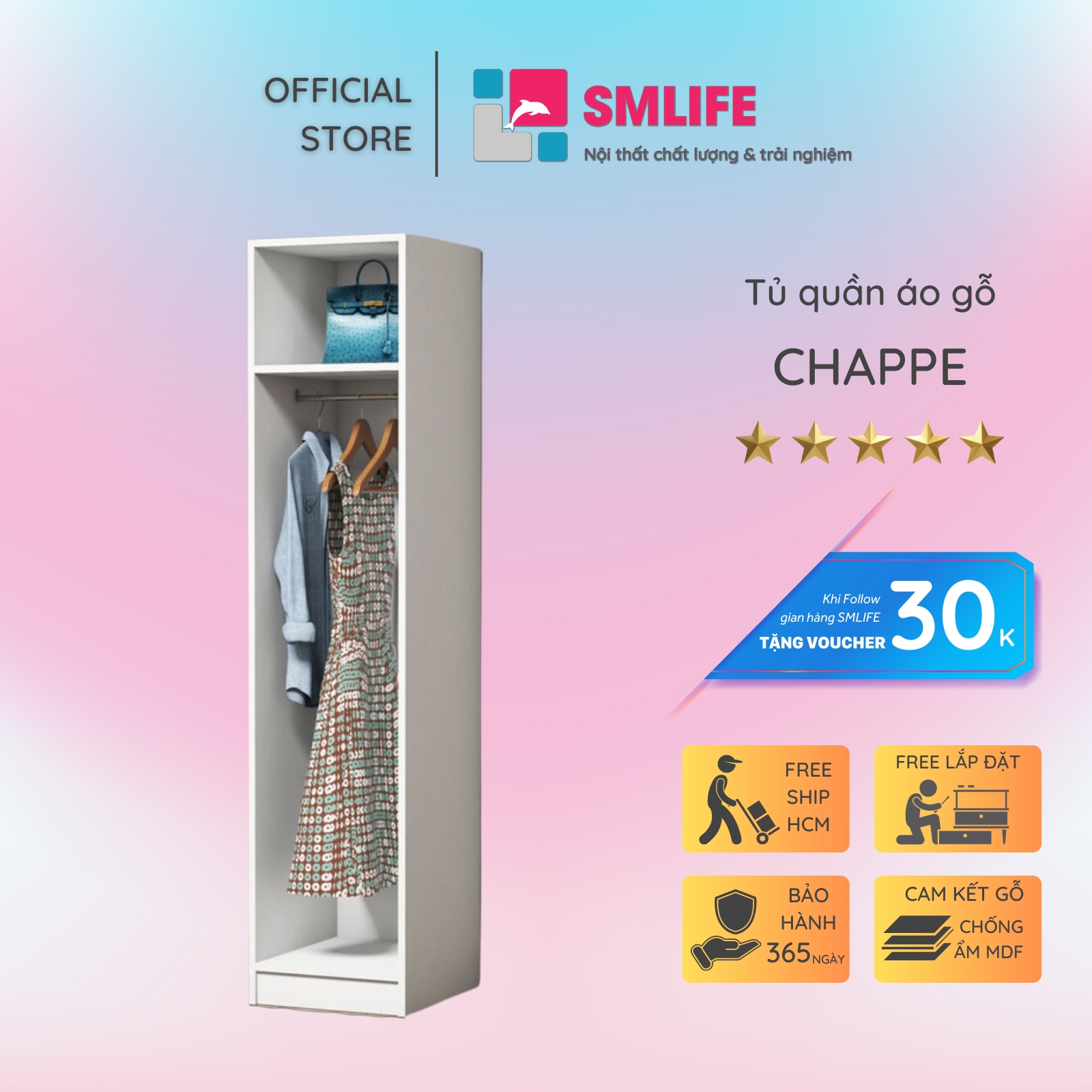Tủ để quần áo gia đình phong cách hiện đại SMLIFE Chappe