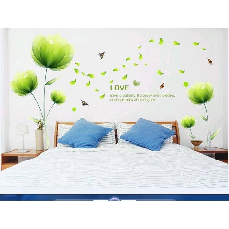 Decal dán tường Hoa pha lê xanh