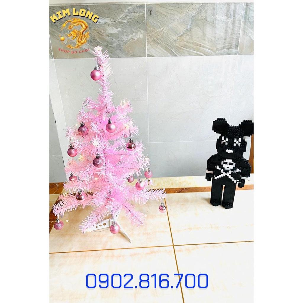 Cây thông Noel màu hồng mini để bàn 60cm kèm đầy đủ phụ kiện trang trí Noel ngày giáng sinh