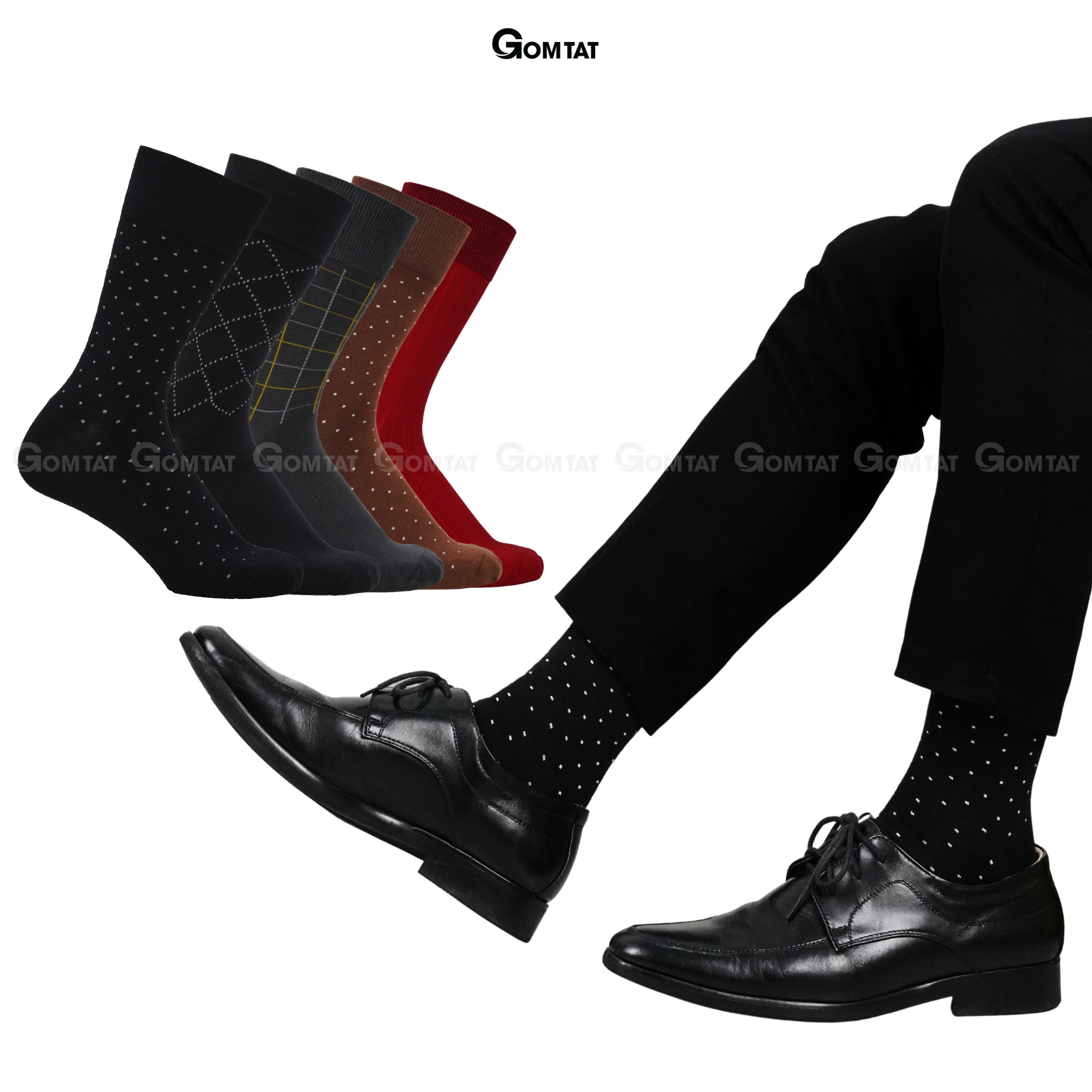 Hộp 5 đôi tất vớ nam đi giày tây công sở cổ cao GOMTAT mẫu MIX03, chất liệu cotton cao cấp thoáng khí - GOM-MIX03-CB5