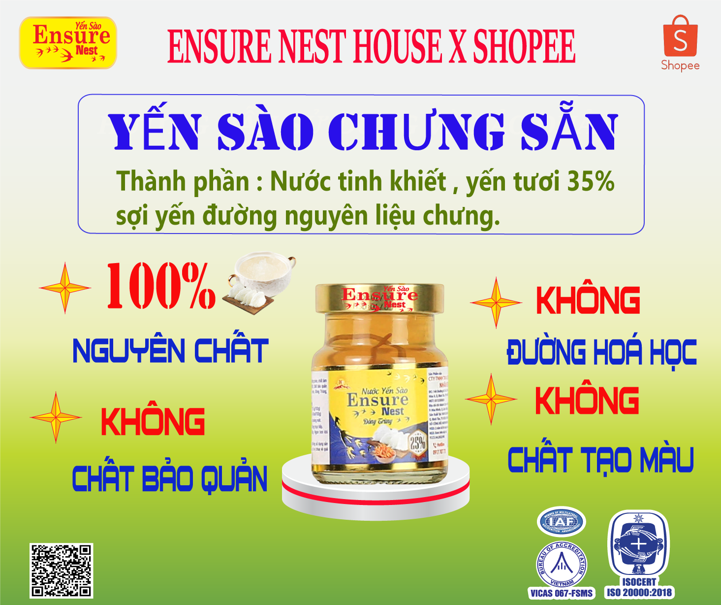 Yến Canxi Ensure Nest 350mg Yến Nguồn Gốc Khánh Hoà Hủ 70ml