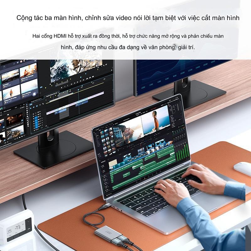 SOAIY Cáp Chuyển USB Type-C Ra 2 Màn Hình Độc Lập HDMI + HDMI (Cần Cài APP) JH-Z936B - Hàng Nhập Khẩu