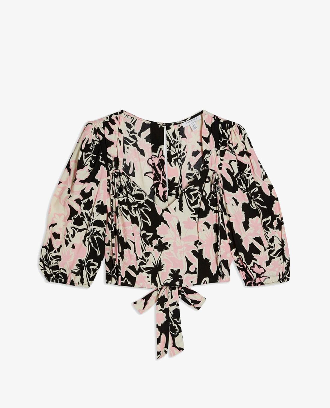 TOPSHOP - Áo kiểu nữ croptop cổ V tay lỡ phối họa tiết hoa 13R02SBLK