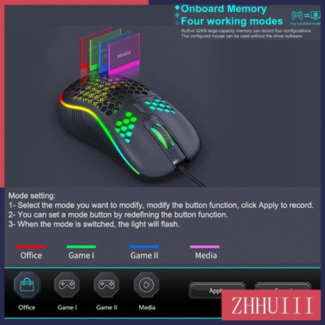 Chuột Chơi Game Có Dây JT 7200 DPI RGB Hình Tổ Ong Dành Cho Game Thủ