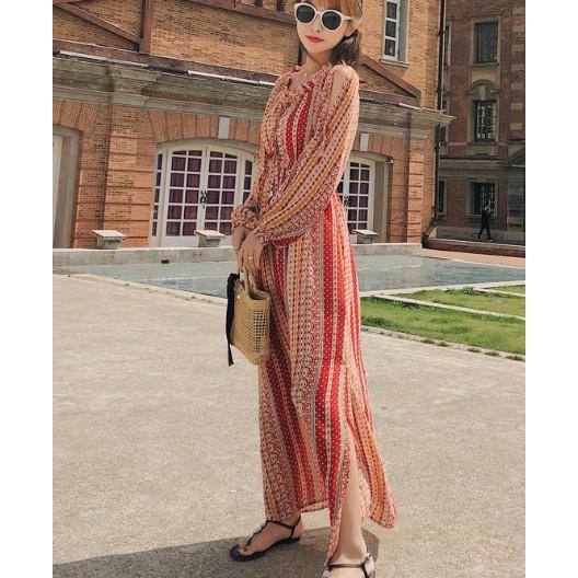 ĐẦM MAXI VÁY MAXI HOẠ TIẾT PHONG CÁCH BOHO TRỄ VAI HÀNG QUẢNG CHÂU