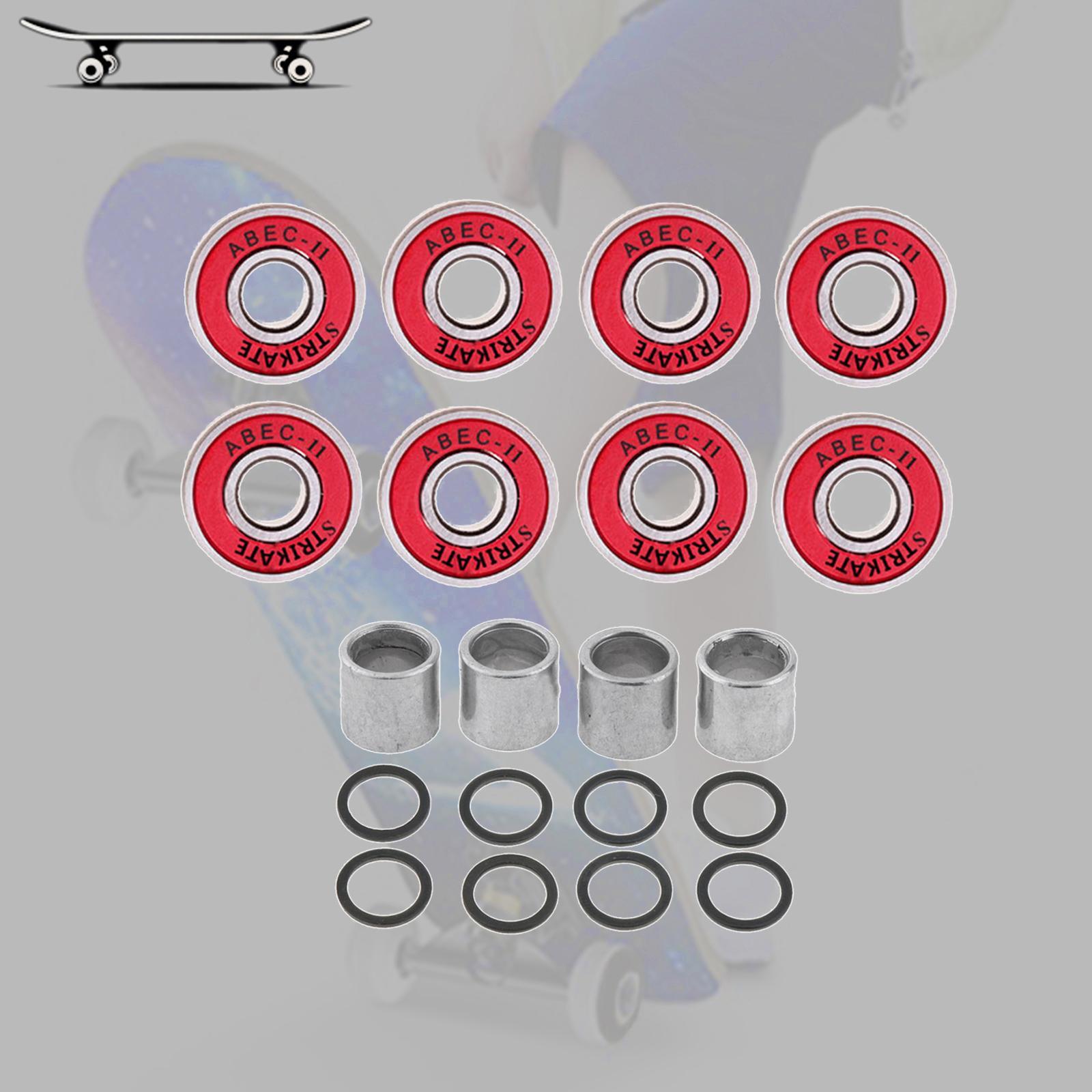 Set of 8 Skateboard Bearings Abec 11 with Spacers, Washers