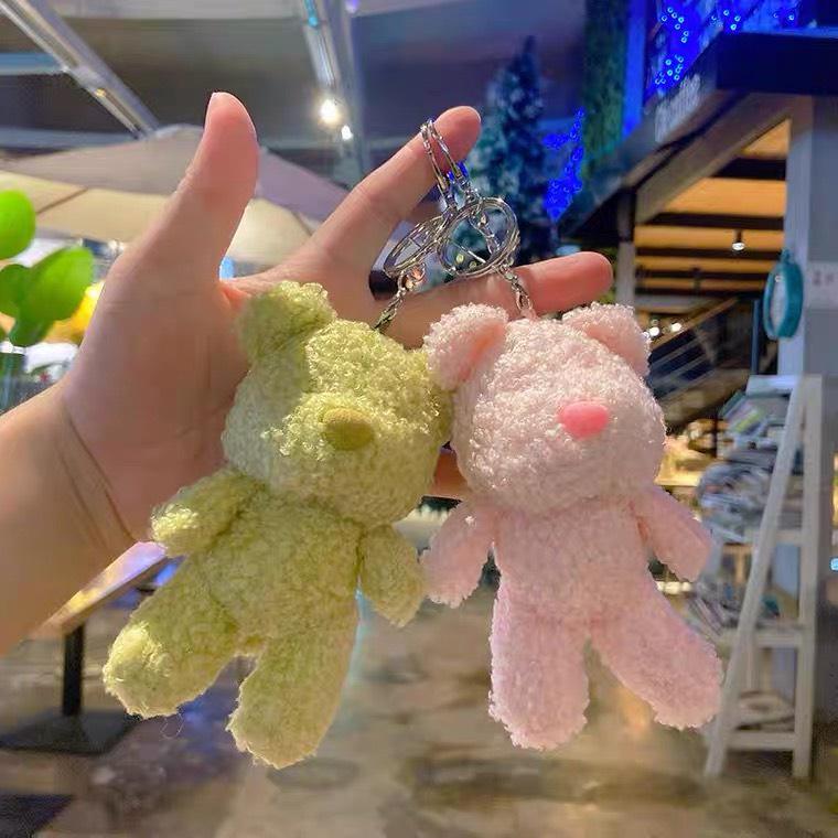 Móc khóa gấu bông hình chú gấu lông xù móc khóa trang trí balo túi xách cặp kích thước 10cm