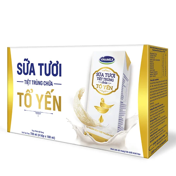 COMBO 24 Hộp Sữa Tươi Tiệt Trùng Chứa Tổ Yến Vinamilk - Lốc 4 Hộp 180ml