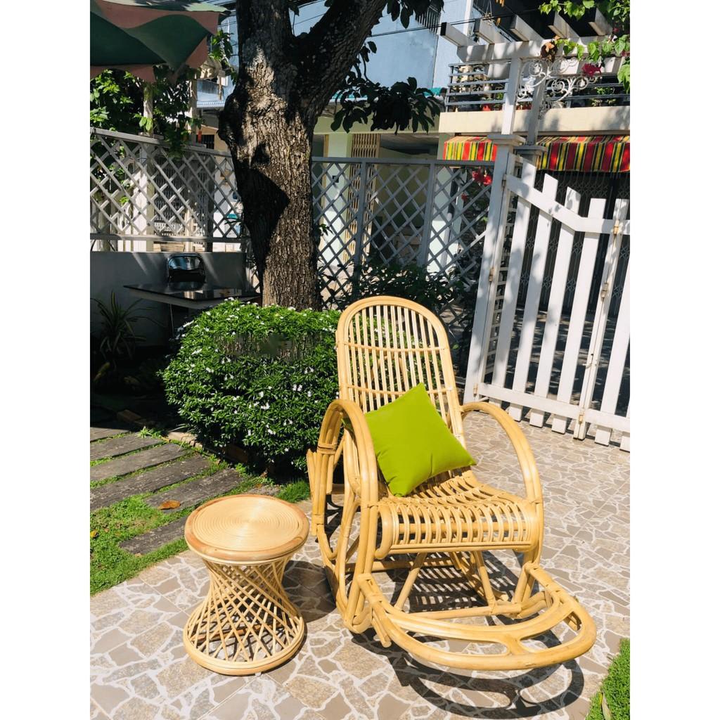 Ghế mây bập bênh đọc sách giãn ban công HOME MÂY chất liệu mây 100% chắc chắn (Tặng Kèm Thảm Cói