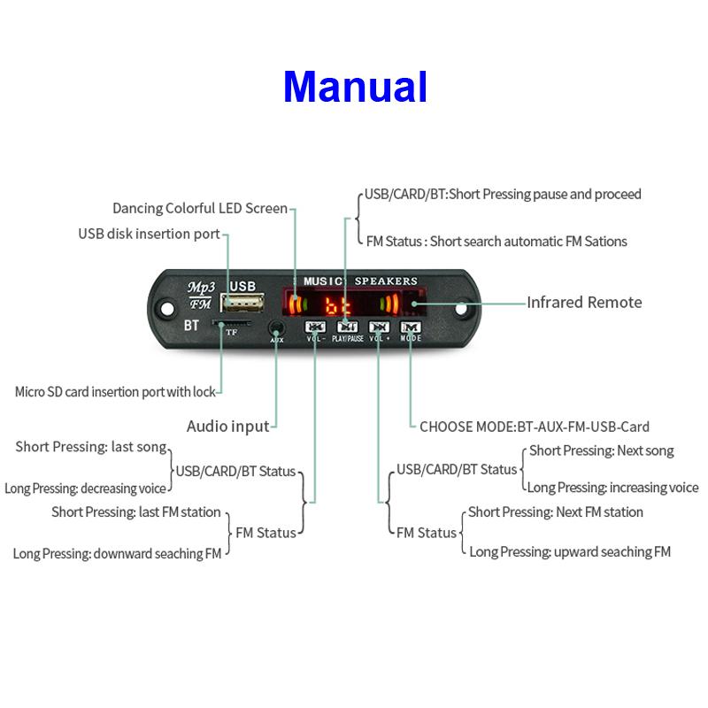 Bluetooth 5.0 MP3/WMA/WAV/APE/FLAC Bảng Giải Mã Âm Thanh Xe Hơi USB TF FM Radio Module MP3 Nghe Nhạc Bluetooth