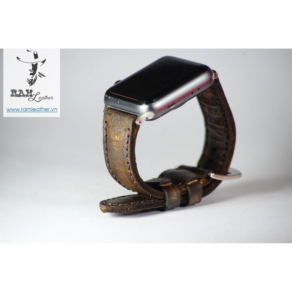 DÂY ĐỒNG HỒ TRỐNG ĐÔNG DA BÒ VEGTAN Ý NHUỘM THỦ CÔNG MÀU SOCOLA