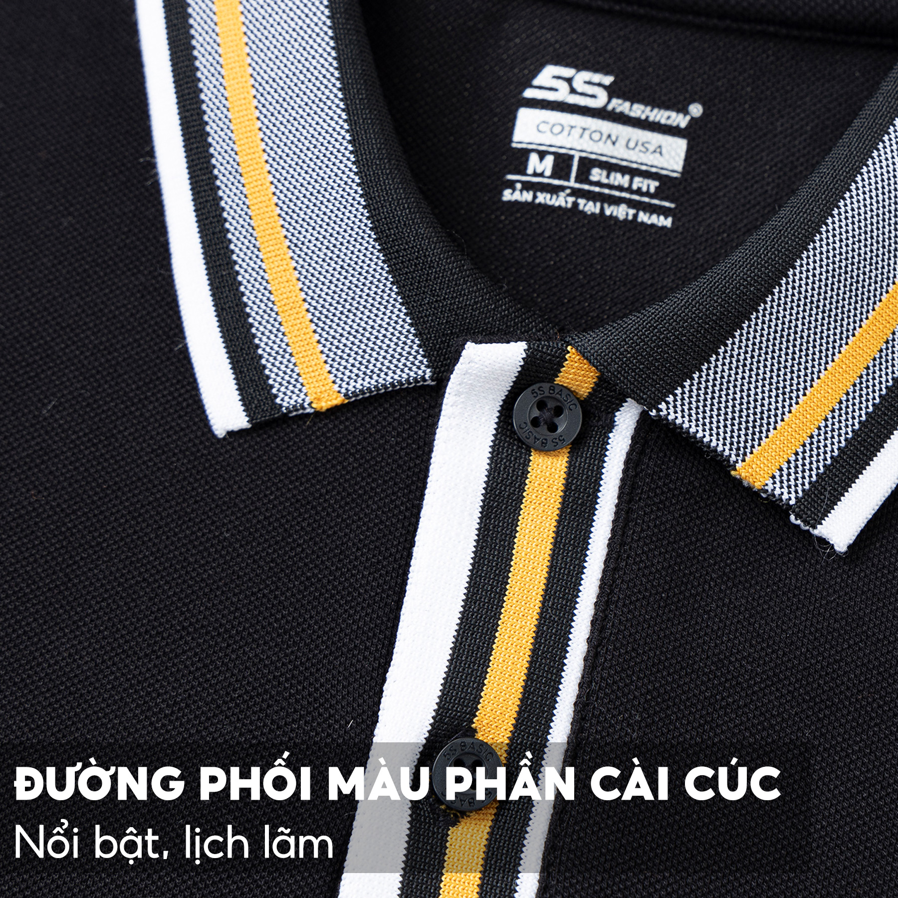 Áo Thun Có Cổ Nam 5S Premium, Cotton USA Mềm Mịn, Thấm Hút, Thiết Kế Phối Màu Tay Áo, Lịch Lãm (APC23019)