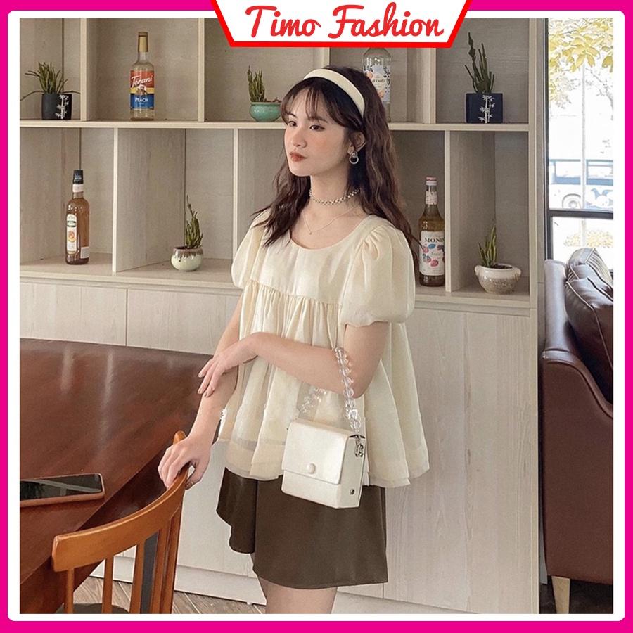 Áo babydoll, set đồ nữ babydoll tay phồng, đồ bộ nữ kiểu thắt nơ siêu xinh kèm quần short, mặc đi chơi vintage, BO007