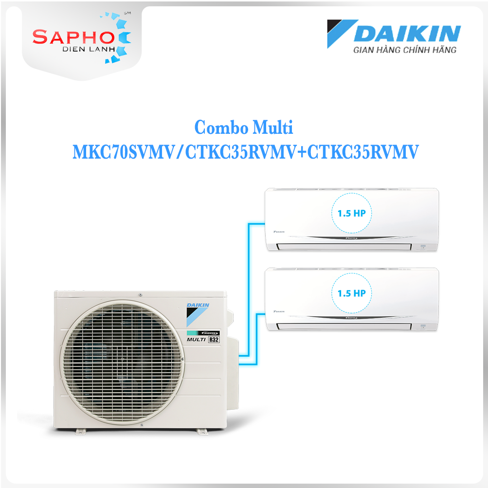 Hệ Thống Máy Lạnh Multi S Daikin Inverter Combo MKC70SVMV/CTKC35RVMV+CTKC35RVMV Gas R32 Treo Tường 1 Chiều Lạnh Hàng Chính Hãng- Chỉ giao tại HCM