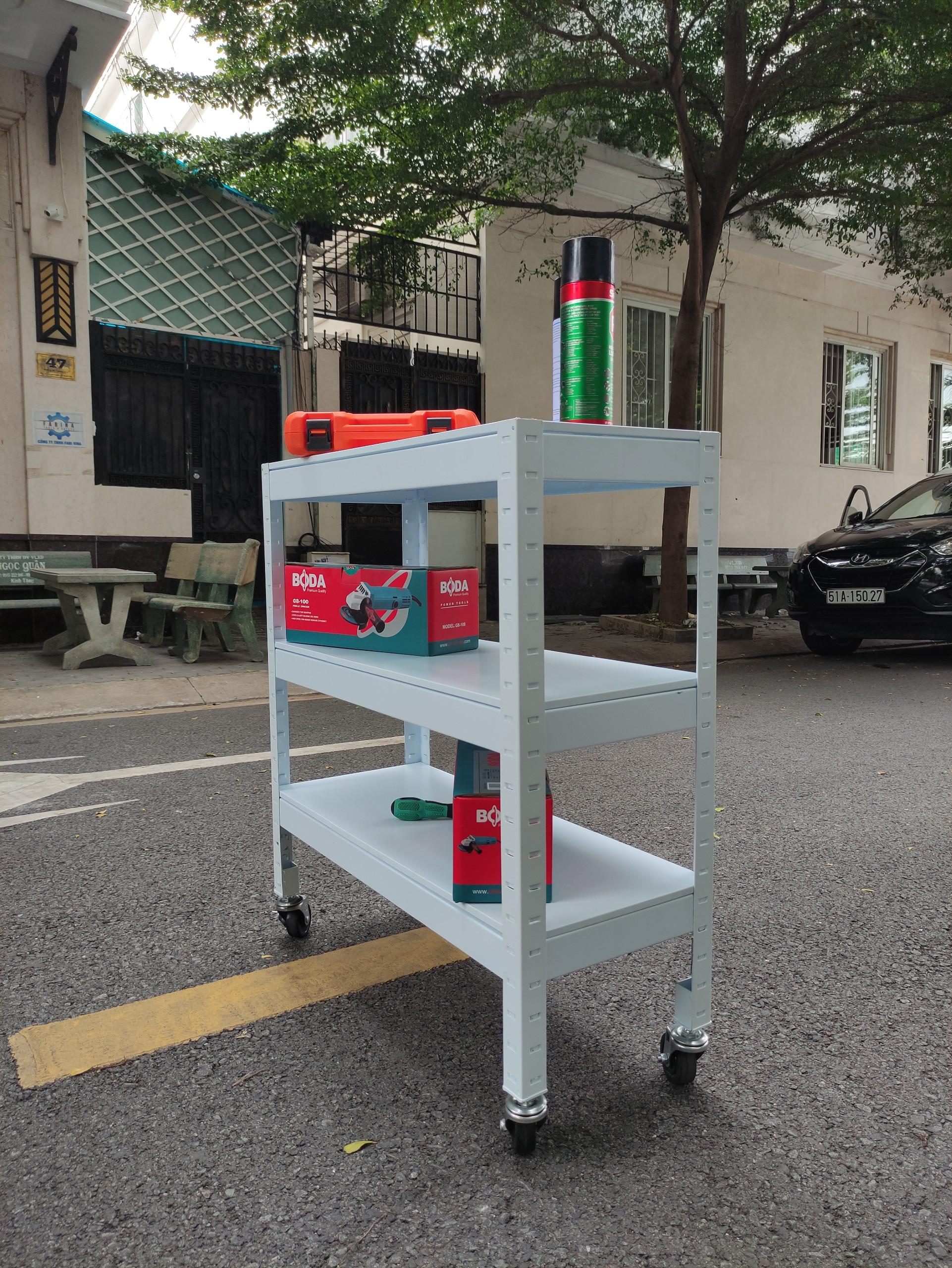 Kệ có bánh xe 3 tầng đa năng 76cm màu trắng