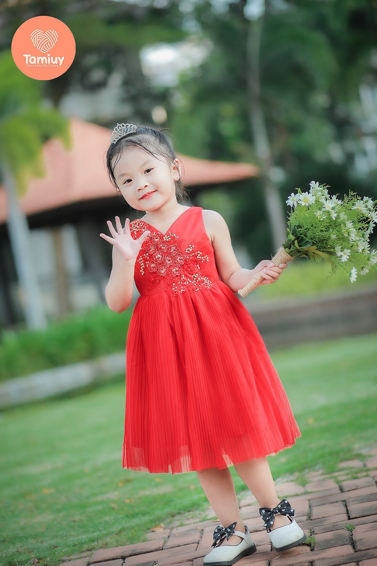 Đầm dạ hội tùng lưới dập ly kết hạt bẹt Tamiuy Kids nhí