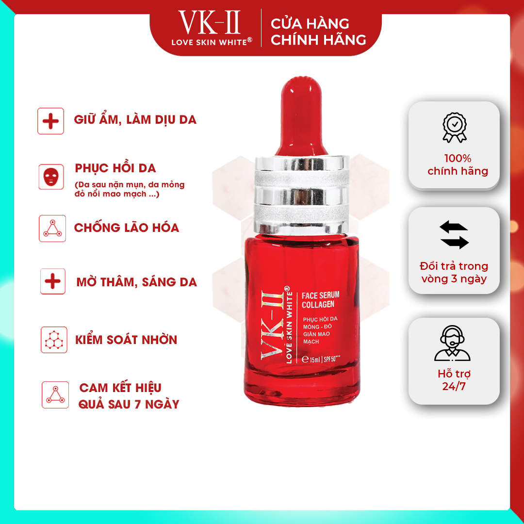 Tinh chất dưỡng phục hồi da mỏng đỏ, dị ứng VK-II Love Skin White Face Serum Collagen 15ml