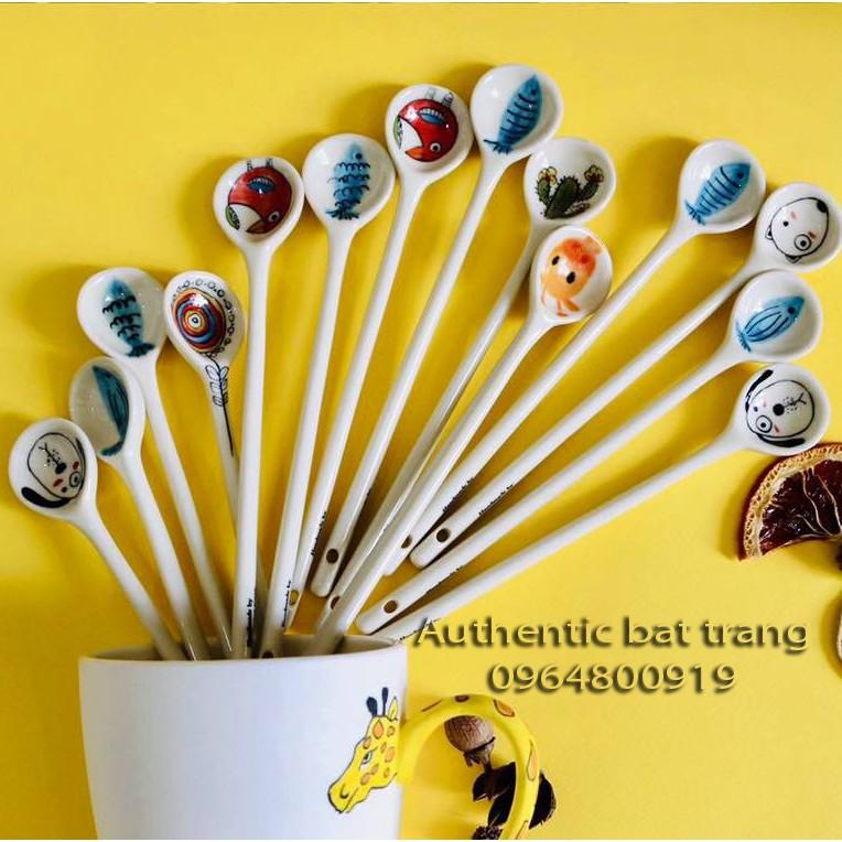 SIÊU XINH - Thìa  20cm hoạ tiết vẽ tay thủ công - thìa gốm dùng để khấy cà phề, khấy đồ uống, nước hoa quả,