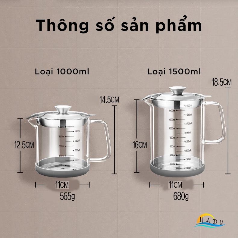 Bình Đựng Nước Thủy Tinh 1l Trong Suốt Có Lưới Lọc Cặn Bằng Inox Cao Cấp Đạt Chất Lượng Đức HADU