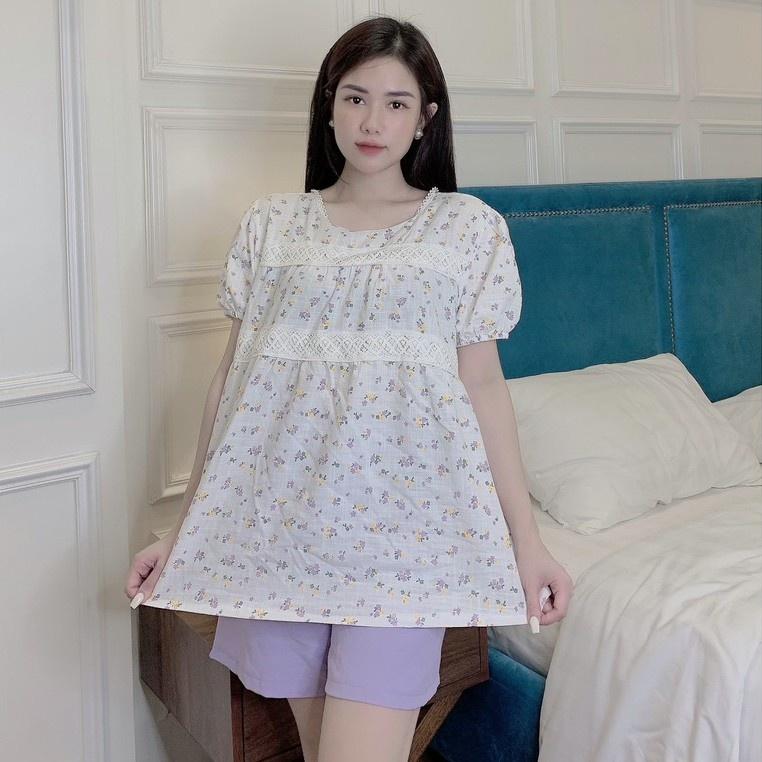 Bộ đồ bầu cộc tay M376 chất đũi hoa freesize từ 45 đến 70kg