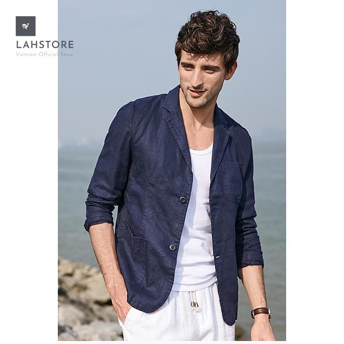 Áo vest Blazer nam linen dáng lửng LAHSTORE, phong cách châu Âu