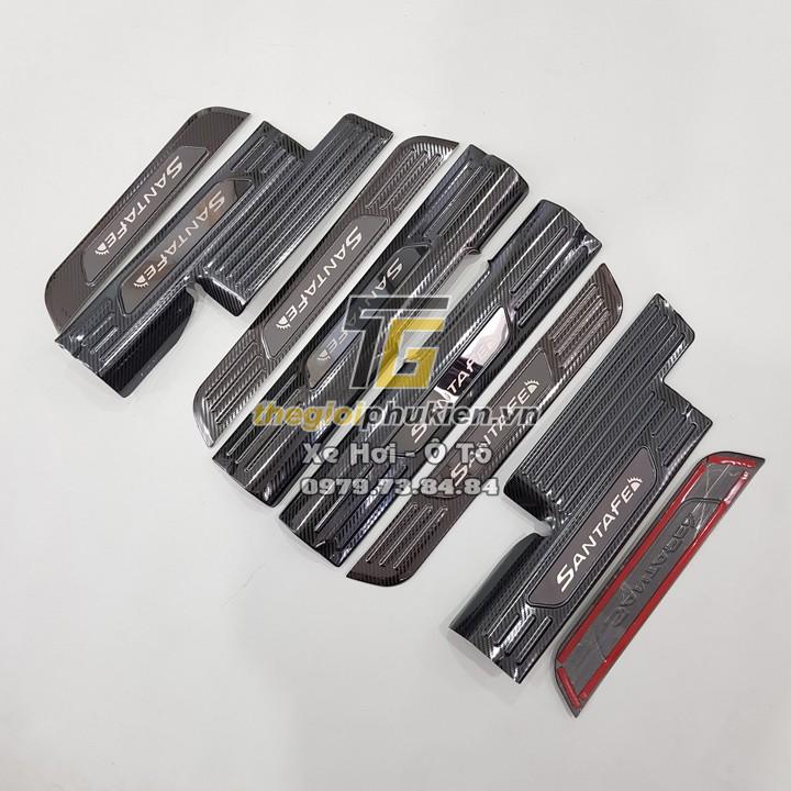 Bộ Ốp bậc cửa, Nẹp bước chân Hyundai Santafe 2019-2020 vân Carbon