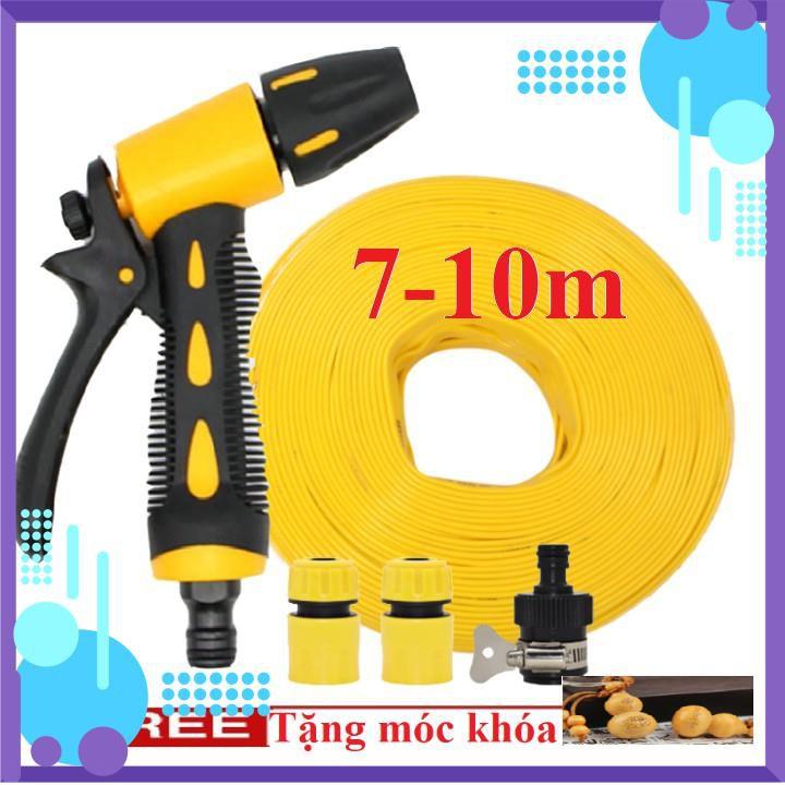 Vòi Xịt Nước️ Bộ dây vòi xịt nước rửa xe, tưới cây , tăng áp 3 lần, loại 7m, 10m 206319 cút sập+ móc khoá