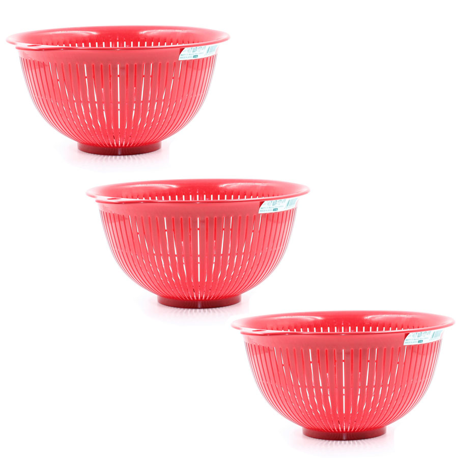 Bộ 2 rổ nhựa cao cấp hình lưới xoắn ốc màu đỏ tay cầm hai bên Nội địa nhật Bản