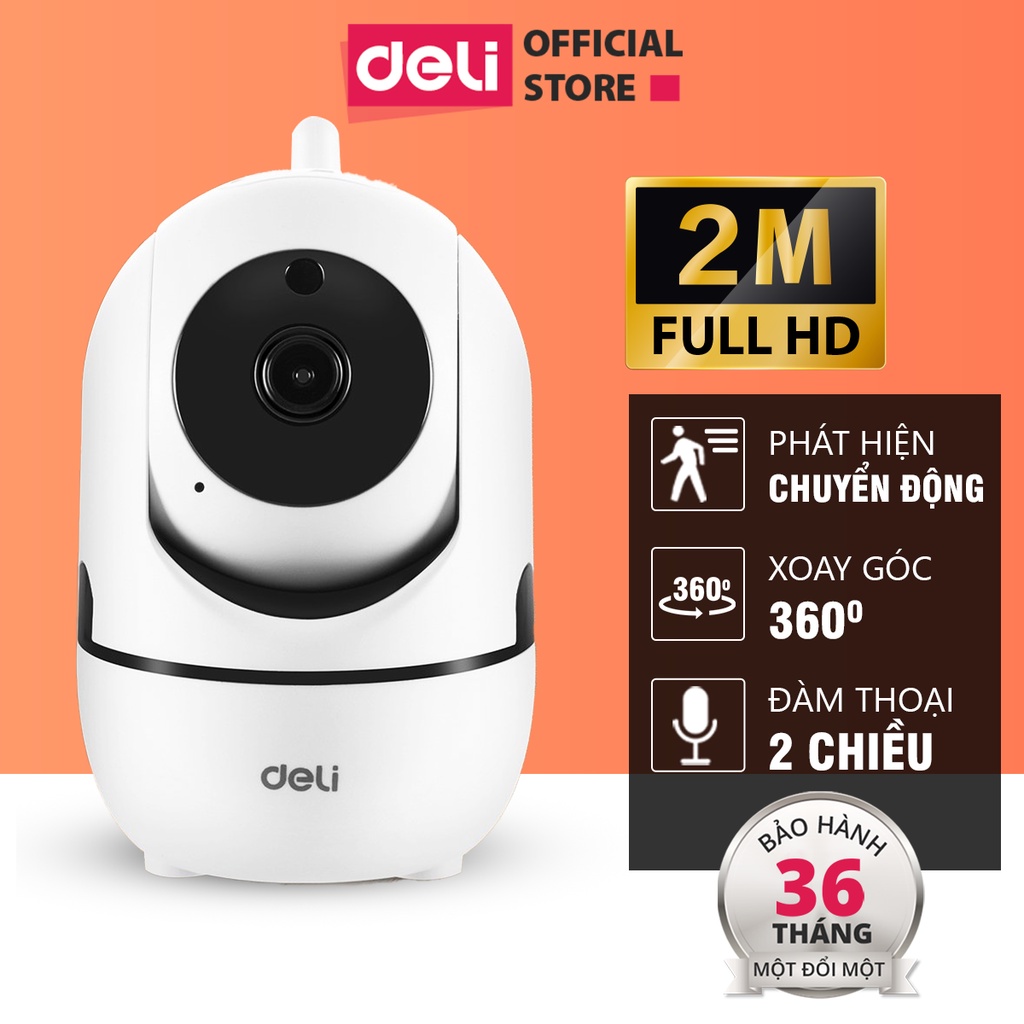 Camera IP Wifi Deli Full HD 1080P 360 Độ Đàm Thoại 2 Chiều - An Ninh Gia Đình, Văn Phòng - Hàng Chính Hãng - ES102