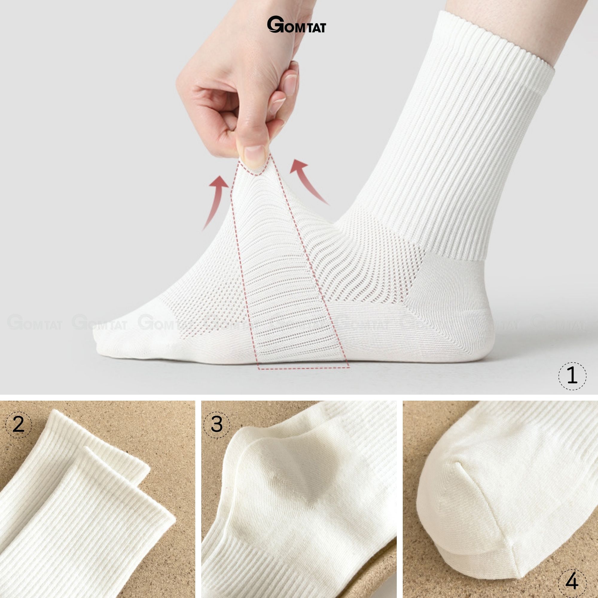 Hình ảnh Tất vớ nam nữ cổ cao trơn màu GOMTAT chất liệu cotton cao cấp, hút ẩm thoáng khí, mềm mại êm chân - KLB-TRONCAO-GANTAM