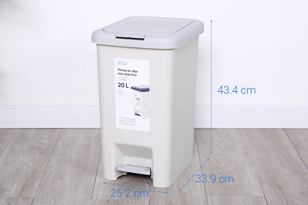 Thùng rác đạp chữ nhật Hiro 10L, 15L, 20L, 30L - Giao màu ngẫu nhiên