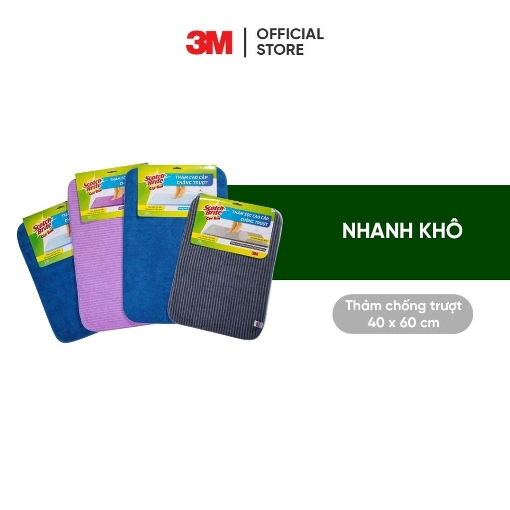 Thảm chống trượt 3M Scotch-Brite, 40x60cm, 3 lớp, thấm hút nước tốt, nhanh khô, Giúp chống trơn trượt và giữ vệ sinh