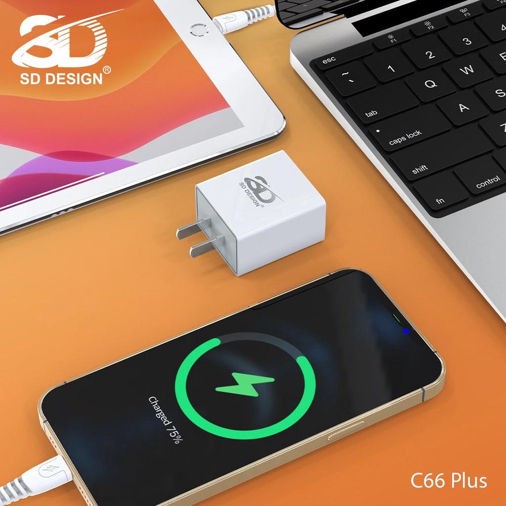 Bộ Củ + Cáp 2 Cổng sạc Usb C66 Plus SD DESIGN sạc nhanh an toàn cho điện thoại ip, ss, op, mi...