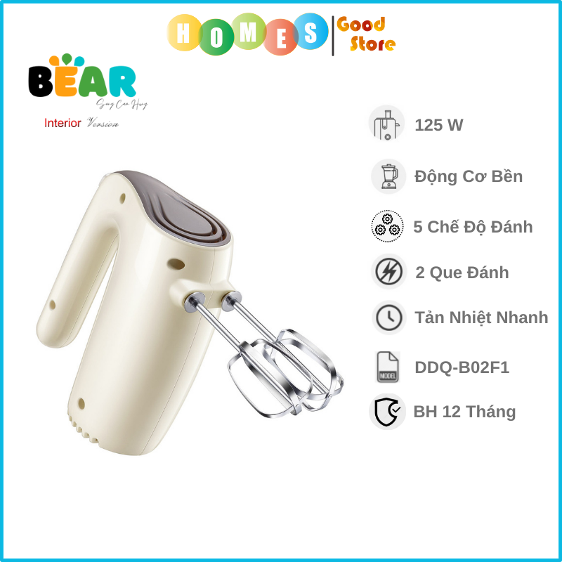 Máy Đánh Trứng, Máy Đánh Bột Cầm Tay BEAR DDQ-B02F1 Công Suất 125 W - Hàng Nhập Khẩu