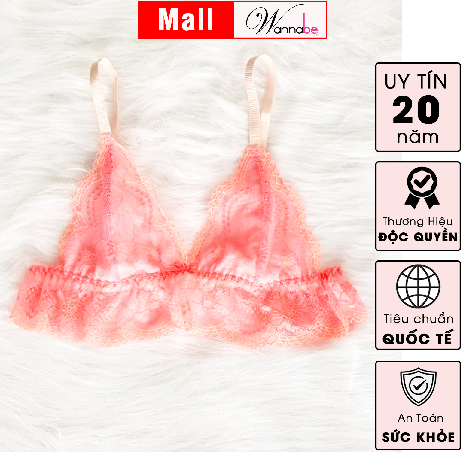 Áo ngực bralette cao cấp wannabe anr09 áo chíp không mút, không không, ren mỏng chân ngực nhún bèo xinh xắn , nữ tính