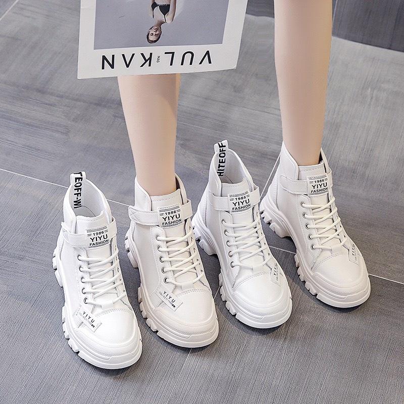 Giày Thể Thao Nữ thời trang MWC giày sneaker da trơn cổ cao quai dán siêu HOT NUTT- 0601