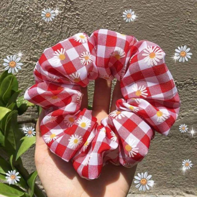 Sỉ 10 Scrunchies caro. Hoa cúc . Hoạ tiết